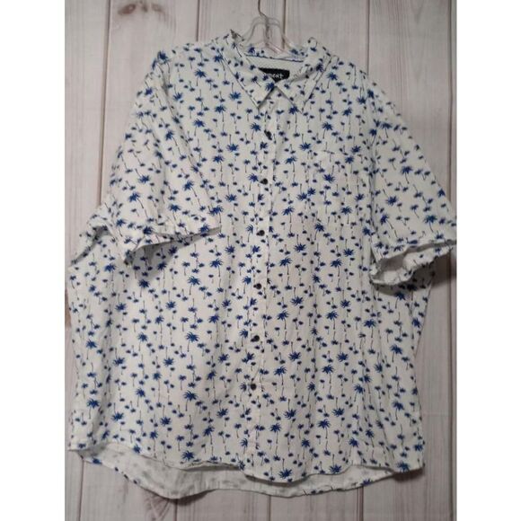Monument Clothing Co. Shirt Men's‎ 4X White and Blue Palm Tree Button Up - Picture 1 of 8